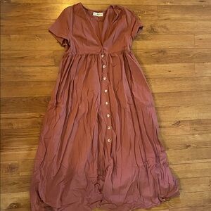 Natural Life Mauve Button-Down Midi Dress